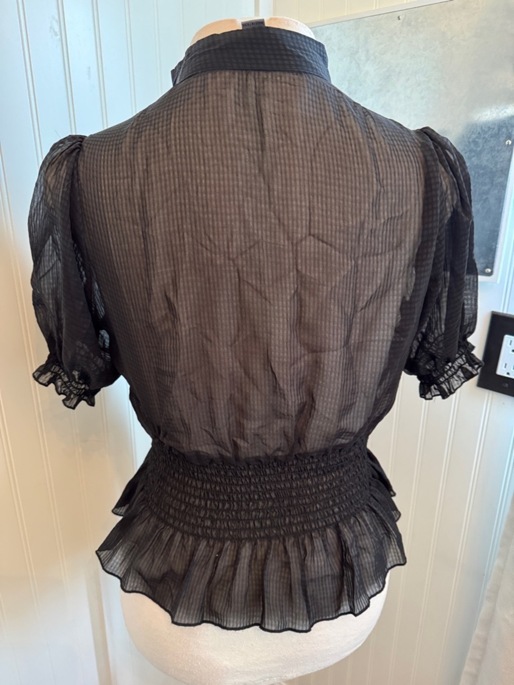Poetry Black Sheer Tie-Front Ruffled Peplum Blouse - Picture 2 of 5